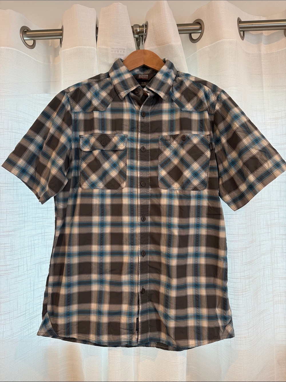 Outdoor Research Short-Sleeve Plaid Button-Down Shirt - Blue & Gray